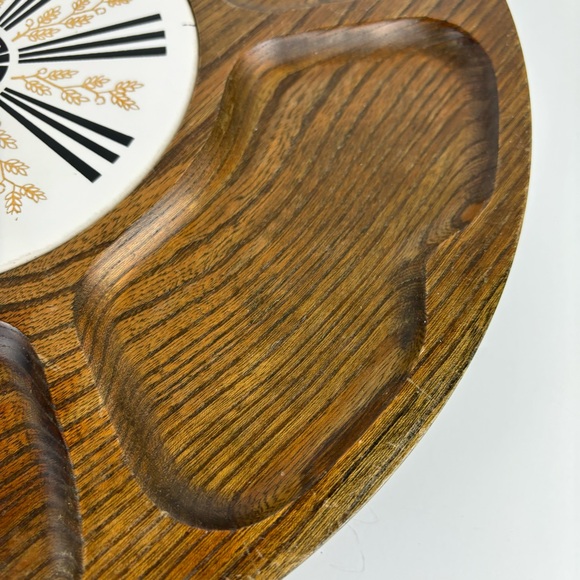 Lazy Susan Walnut Wood Gold Wheat Tile 14” Tabletop Turntable MCM Serving Tray - Picture 7 of 16